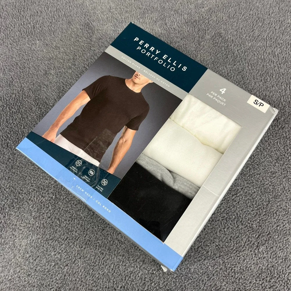 Perry Ellis Portfolio Crew Neck T-Shirts Mens Small Undershirt 4pk Cotton Blend